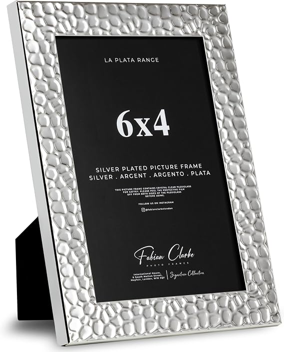 Silver Plated Photo Frame Picture Frame Hammered Finish with Tarnish Protection for Wedding Picture or Family Photos (6x4)