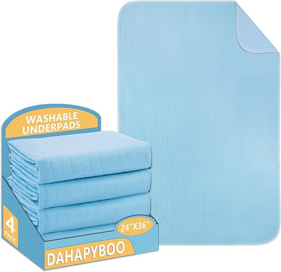 DAHAPYBOO Washable Underpads, 24x36 4 Pack Incontinence Bed Pads