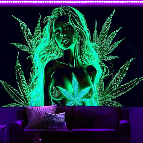 Bcsewcg Blacklight Tapestry, Women Sexy Green Tapestry, UV Glow in the Dark Hot Girl Poster for Adults Room, Bedroom, Dorm Wall Decor