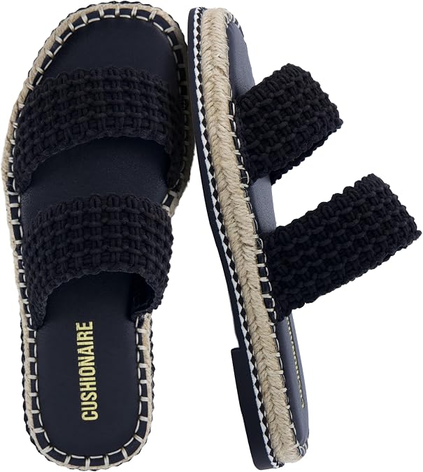 CUSHIONAIRE Bhendi Womens Espadrille Slide Sandal Double Strap with Jute-Wrapped Sole & Cushioned Footbed