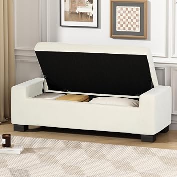 Christopher Knight Home Storage Ottoman, Upholstered Storage Bench, Foot Rest Stool Chair, End Side Table, Modern Fabric Seating Ottoman, Toy Box Organizer for Bedroom, Living Room, Entryway, White