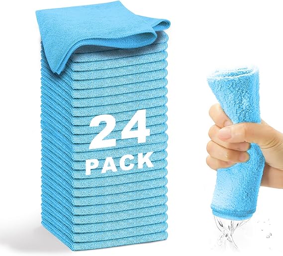 Microfibre Cloths Series 2100 (33 x 33 cm) Super Soft Highly Absorbent Cleaning Cloths for Kitchen Reusable Lint-Free Machine Washable Blue (Pack of 24)