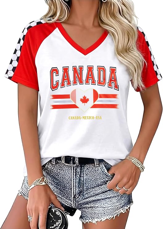 Soccer Cup 2026 Shirt Women V Neck USA Soccer Jersey Brazil Jersey Mexico Shirts Soccer Heart Graphic Game Day Tops