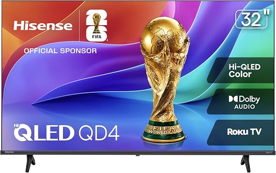 Hisense 32-Inch Class QD4SR Series Hi-QLED HD Smart Roku TV (32QD4HSR, 2026 Model) Hi-QLED Color, Dolby Audio, Compatible with Alexa, Full Array LED, Slim Bezel Design