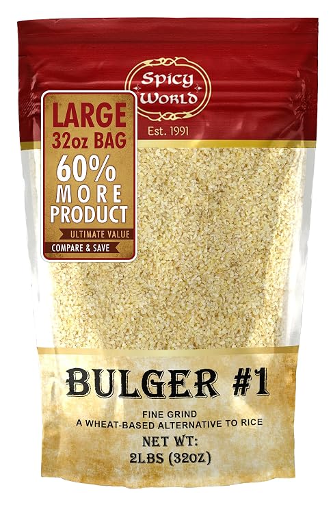 Bulgur Cracked Wheat Fine #1, 2 LB Bag (32oz) | USA Grown Bulgar Wheat for Tabouleh | 100% Natural & Pure | Great for Vegan Recipes by Spicy World
