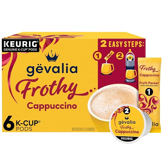 Gevalia KCup Coffee Pods & Froth Packets Kit, 6 ct, Cappuccino Espresso