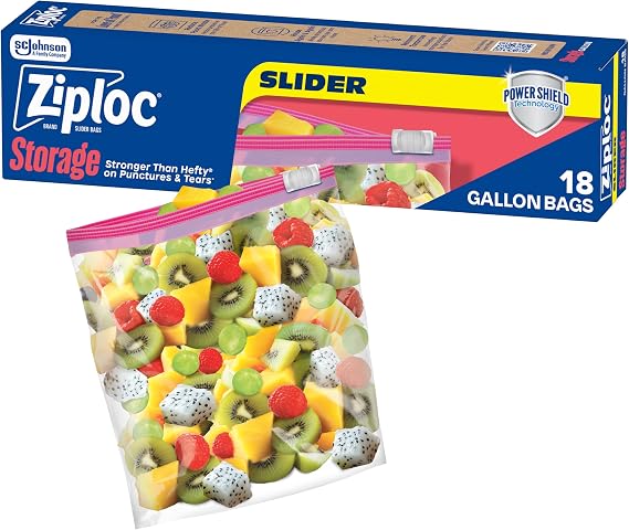 Ziploc Gallon Food Storage Slider Bags, Durable, 18 Count