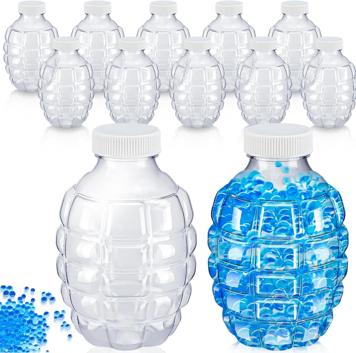 12 Pcs Water Gel Bead Subpackage Bottle 0.49 oz Water Bullets Beads Refill Ammo Bottle Plastic Hopper Pineapple Bottle Water Gel Bead Accessories for Gel Gun Outdoor Game