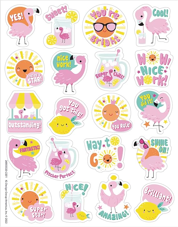 Eureka Flamingo Strawberry Lemonade Scented Stickers, Pack of 80