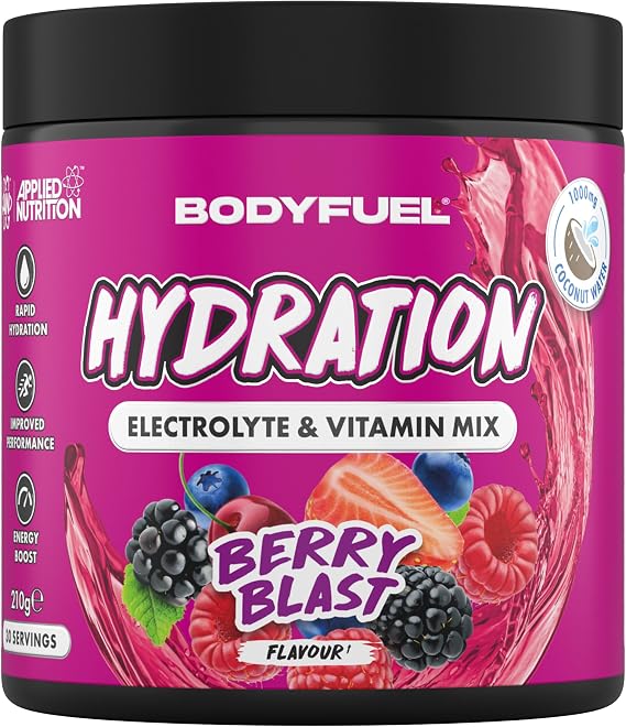 BodyFuel Hydration Electrolyte & Vitamin Powder - Natural Energy & Reduces Tiredness & Optimise Hydration (210g - 30 Servings)(Berry Blast)