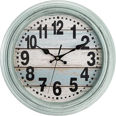 ZENFUN 12 Rustic Wall Clock, Silent Non Ticking Clock Quartz Wall Clock Battery Operated, Country Style Wall Decoration for Kitchen Living Room Home, Office, School, Large Numbers, Green
