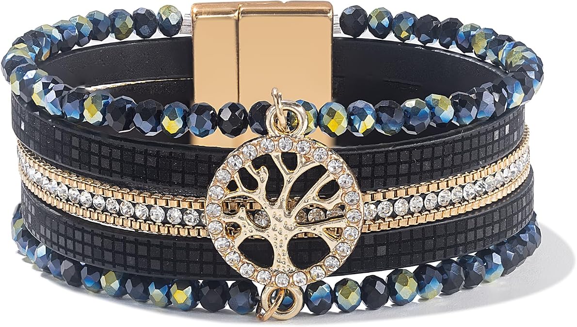 Boho Beaded Leather Wrap Bracelets Tree Life Western Inspirational Jewelry