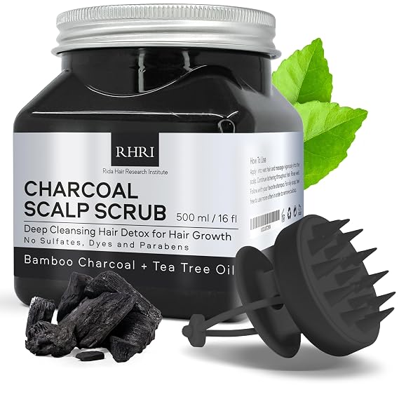Sulfate Free Charcoal Scalp Scrub for Detox, Dandruff & Build Up 16 Fl Oz