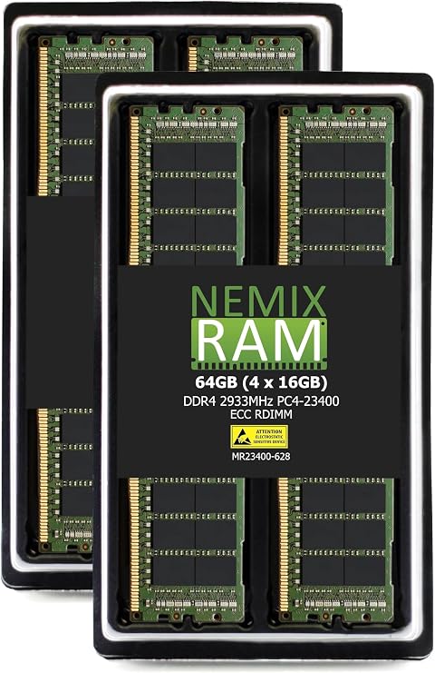NEMIX RAM 64GB 4x16GB DDR4-2933 PC4-23400 ECC RDIMM レジスタードサーバーメモリアップグレード Dell PowerEdge R740xd ラックサーバー用