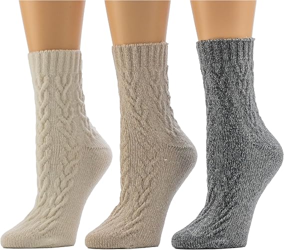 BEARPAW Womens Soft Multicolor Solid Large Cable Ankle Boot Socks 3 Pair