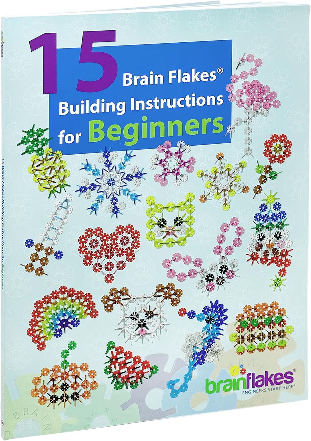 Brain Flakes Building Idea Booklet for Beginners | Large 8.5" x 11" Printed Activity Book with 84 Pages of Step-by-Step Instructions | Easy to Read, Inspires Creativity, Screen Free, for Ages 3+