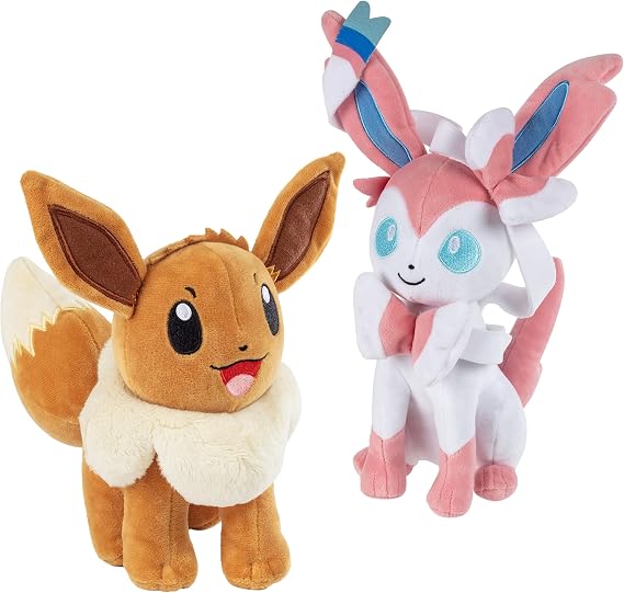 Pokemon 8" Eevee & Sylveon Plush 2-Pack - Eevee Evolution Set - Officially Licensed - Authentic Stuffed Animal Toy Figure - Gift for Kids, Boys, Girls - 2+