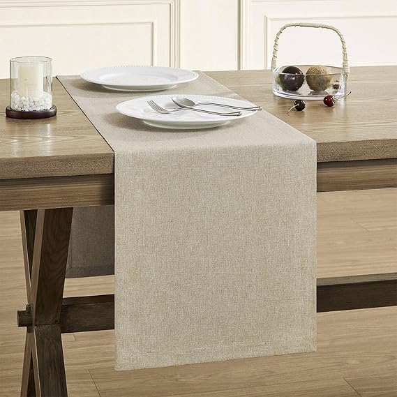 ZeeMart Basic Linen Style Table Runner, 14 x 36 Inch Natural Chambray, Rustic Farmhouse Neutral Beige Table Runners 36 Inches Long, Everyday Polyester Table Runner - Machine Washable & Easy Care