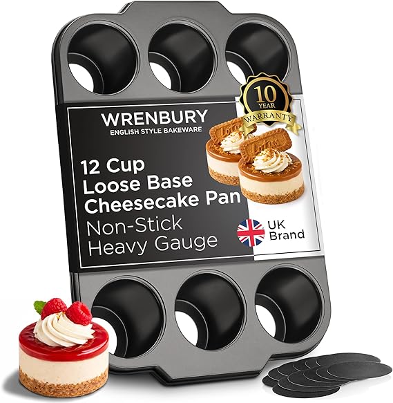 Wrenbury Pro Mini Cheesecake Pan - Nonstick Carbon Steel, Removable Bottom, 12 Cup, 3-Inch, Easy Clean, PFOA-Free
