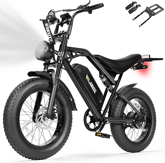 ESKUTE V200 Electric Dirt Bike for Adults,52V20.8Ah Battery,20"x4.0"Fat Tire,30+MPH,NFC Unlock Color Display,7-Speed Dual Suspension E-Bike,80 Miles, Streamlined Frame, E-Bicycle for Adults
