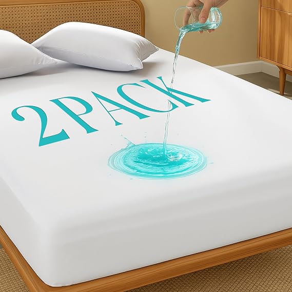 2 Pack Twin XL Size Premium Waterproof Mattress Protector,Soft Breathable College Dorm Pad Cover,Noiseless Bed Cover - Stretch to 15'' Fitted Deep Pocket Protection