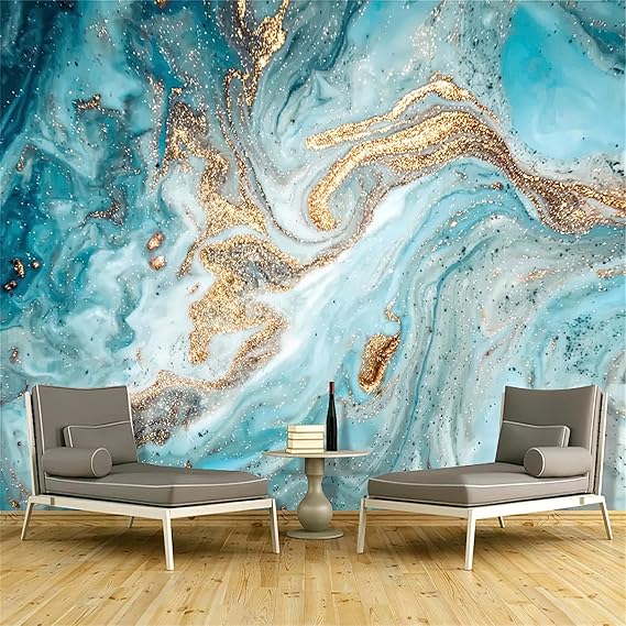 Blue Marble 3D Large Photo Wallpaper, with Gold Powder Water Pattern Wall Stickers Murals, Wall Murals Space for Living Room Bedroom TV Background Office Decor Mural - 118"x 91"(W x H)