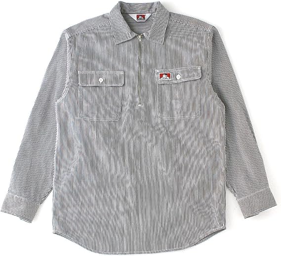 Ben Davis Men's Long Sleeve 100% Cotton Half-Zip Hickory Stripe Work Shirt with 2 Front Pockets (X-Large)