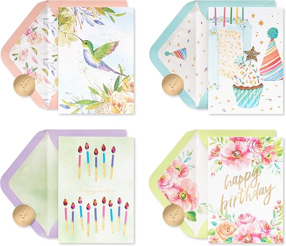 Papyrus Boxed Birthday Card Types, Flowers and Candles (4 Counts)