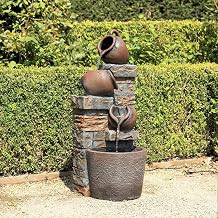 Primrose H75.5cm Evora Cascading Tiered Bowls Water Feature With Lights Outdoor Garden Fountain
