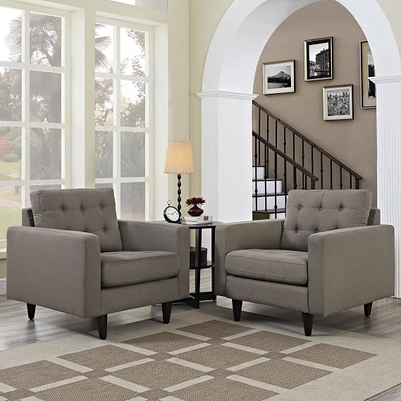 Modway Empress Mid-Century Modern Upholstered Fabric Two Armchair Set in Granite