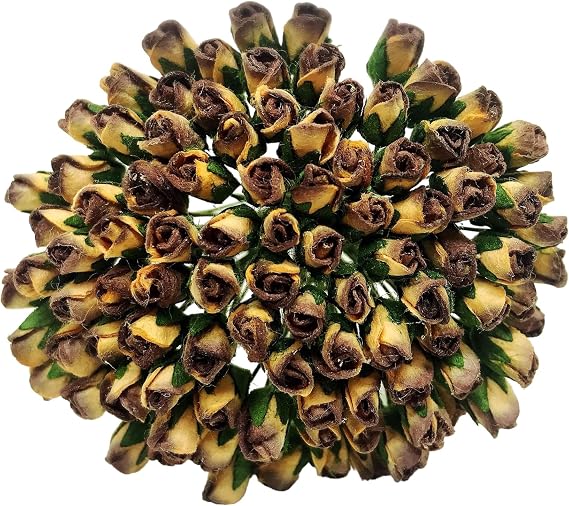 PL Set of 100 Tiny Rose Buds Mulberry Paper Flower Rose-Set2 Craft Handmade Wedding Size 0.15" Very Small Scrapbook for so Many Card Craft Projects (578-Two Tone Brown)