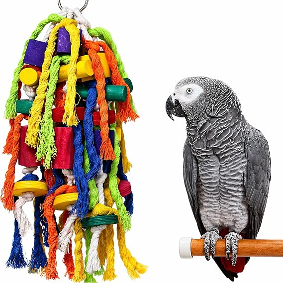 Rypet Parrot Toys Large Bird Toys, Wood Rope Cage Bite Toy for Cockatiels