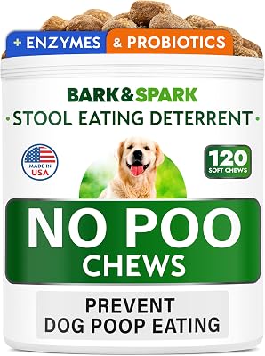 BARK&SPARK NO Poo Treats - Prevent Dog Poop Eating - Coprophagia Treatment - Stool Eating Deterrent - Probiotics & Enzymes - Digestive Health  Breath Aid - 120 Soft Chews - USA Made - Bacon Flavored