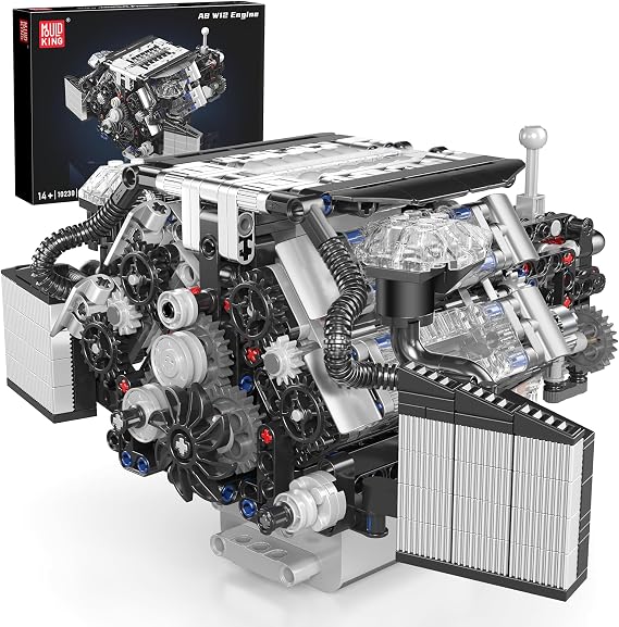 Mould King W12 Engine Building Block, 871 Pcs Model Kit for Adults 14+ | V8 Engine Scale Model, STEM DIY Kit That Works, 871 Pieces, For Adults and Aged 14+