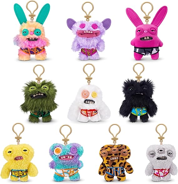 Fuggler Key Rings Series 4 by ZURU Funny Ugly Monster, Plush, Collectible, Toy (3 Pack)