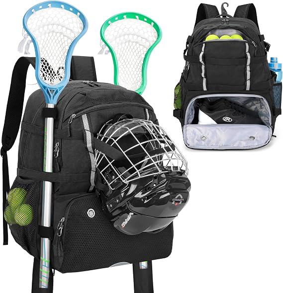 DSLEAF Lacrosse Bag Backpack with Stick Holder and External Helmet Straps