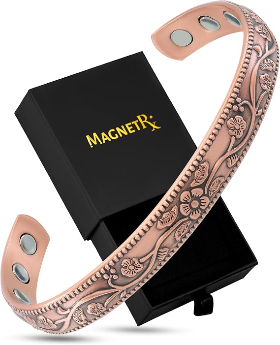 MagnetRX Copper Cuff Magnetic Bracelets for Women (Floral Style)