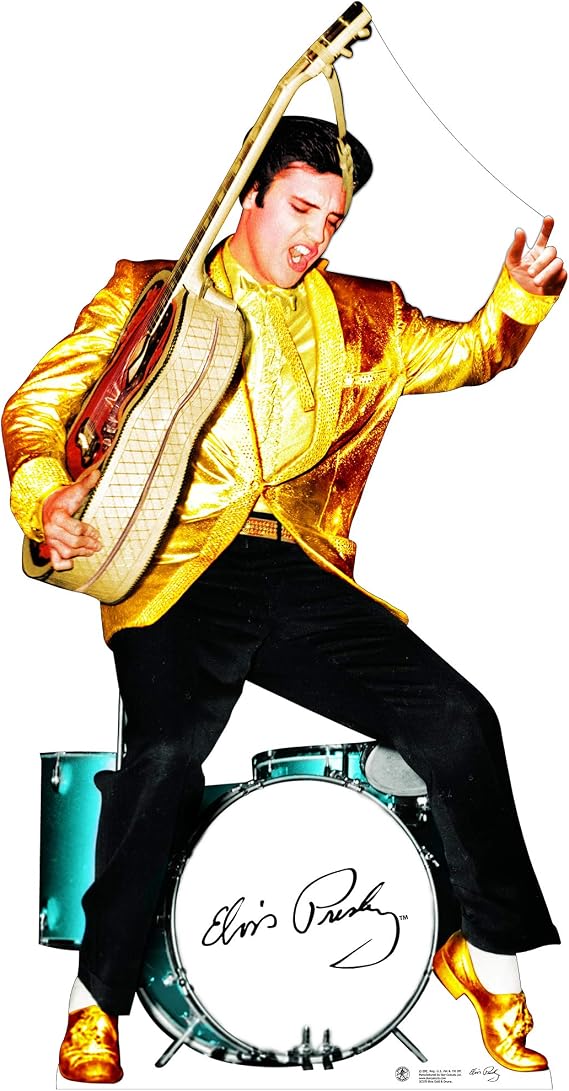 Star Cutouts, Elvis Presley (Gold Jacket and Drums), Cardboard Cutout Stand-Up, Celebrity Life-Size Stand-In - 73" x 38"