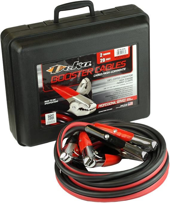 USA-Made 2 Gauge 20 Foot Booster Cables with Case