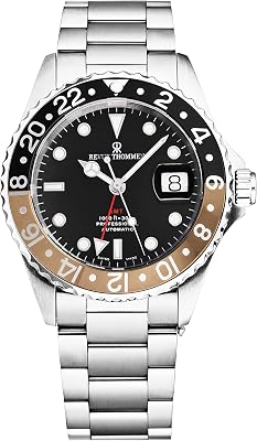 Revue Thommen Mens Diver Black Dial Black and Beige Bezel GMT Automatic Watch 17572.2132