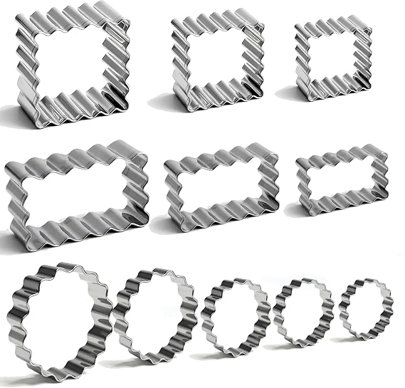 11Pcs Scalloped Cookie Cutter Set, Assorted Sizes-Include3 Square,3 Rectangle and 5 Round Fondant Molds,Reusable with Jagged Edge Design for a Special Event Holiday Everyday Treat (11Pcs)