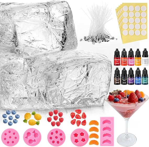 Heigble 3.3 lb Gel Wax for Candle Making Candle Making Kit with 5 Fruit Silicone Molds Wick Stickers and Liquid Dye DIY Clear Jelly Make Candles DIY Supplies for Party Supplies