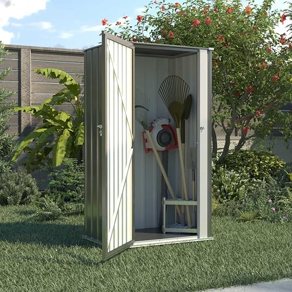BIRCHTREE 3X3FT Outdoor Garden Shed Metal Storage Cabinet Galvanized Steel, Scratch-Resistant Film, Waterproof Tool Storage for Backyard Patio or Wheelie Bin Shed Grey