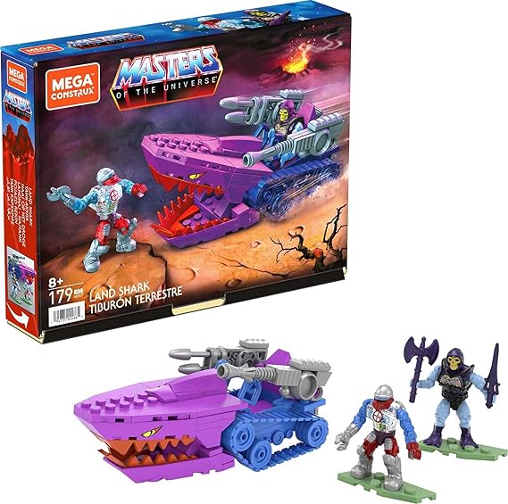MEGA Construx Masters of the Universe Land Shark - Collectible Attack Vehicle Set - Moving Jaws - 2 Micro Figures - 178 Bricks - Gift for Kids 8+ HDK07