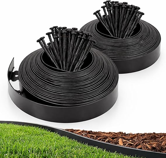 Gardzen 1.5" x 80' Landscape Edging Kit, Garden Edging Coil  with 100 Pcs Spikes, No Dig Lawn Border Design