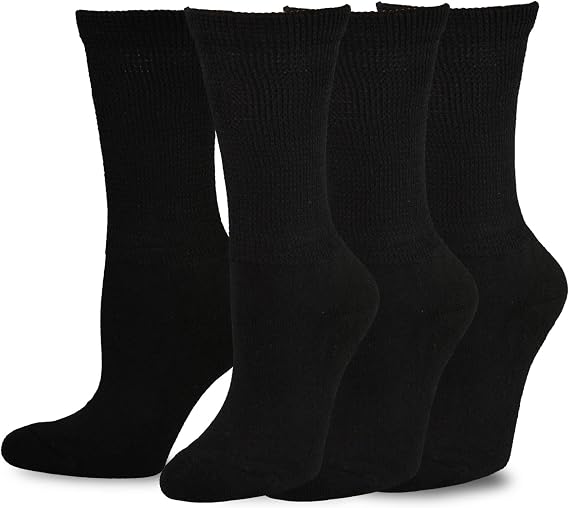 Relaxed Lose Binding Top Viscose Bamboo Diabetic Socks Crew 3-Pairs (9-11, Black)