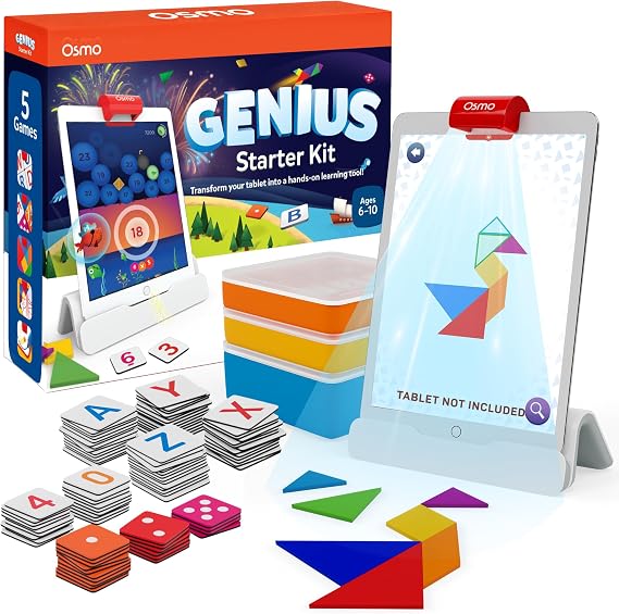 Osmo Genius Kit, Ages 6-10, 5 STEM Learning Games, Spelling & Math, iPad