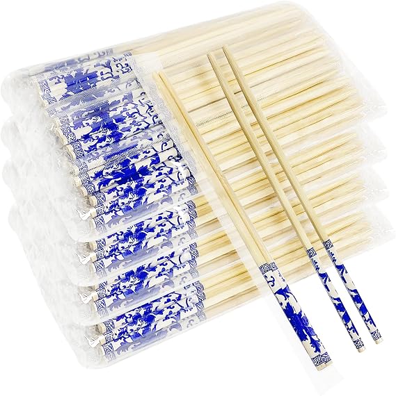 200 Pairs 9 Inch Disposable Chopsticks, Separated Sleeved Individually Wrapped Disposable Bamboo Chopsticks, Bamboo Wooden for Noodles, Sushi, Asian Food