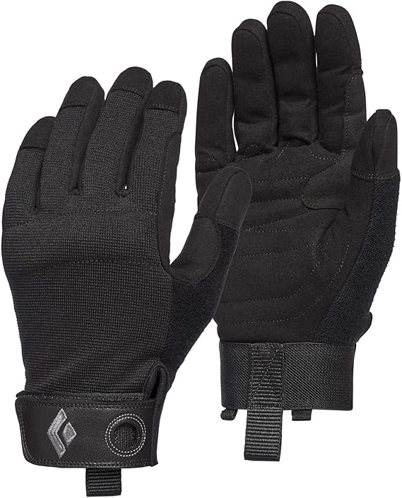 BLACK DIAMOND Men's Crag Gloves | Breathable Stretch Mesh | Synthetic Leather Palm | Durable Protection for Belaying & Via Ferrata | Black | Large