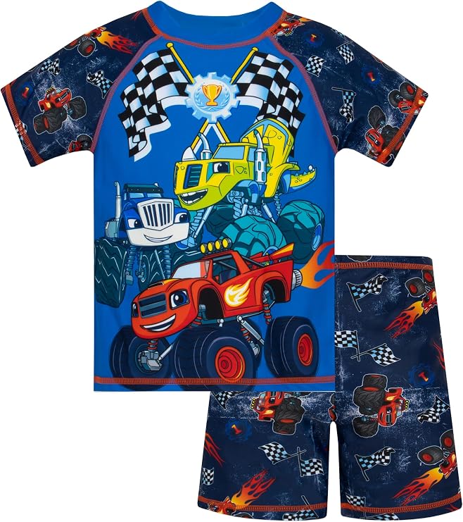Blaze and The Monster Machines Swim Set | Two Piece Boys Swimsuit | Boys Swim Trunks and Rash Guard